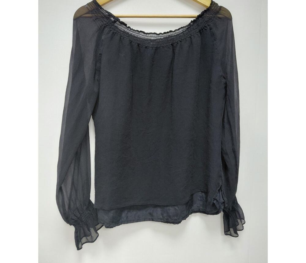 Worthington Black Long Sleeve Blouse Solid Chiffon Women Size 10